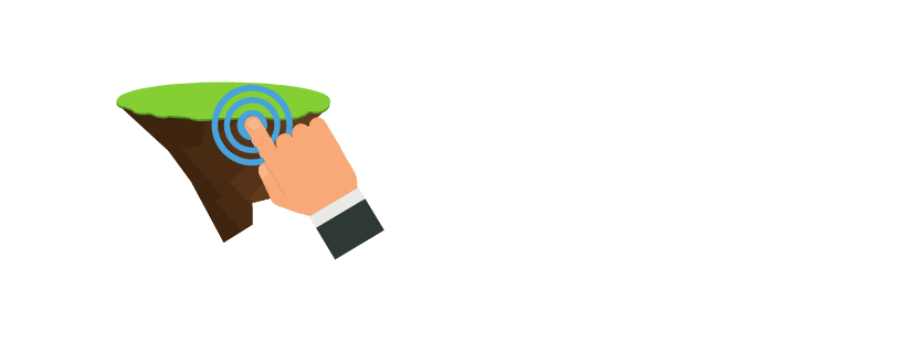 A minimalist graphic of a hand pressing a glowing blue button on a green and brown hill, symbolizing an effective method for eco-friendly technology or innovation.